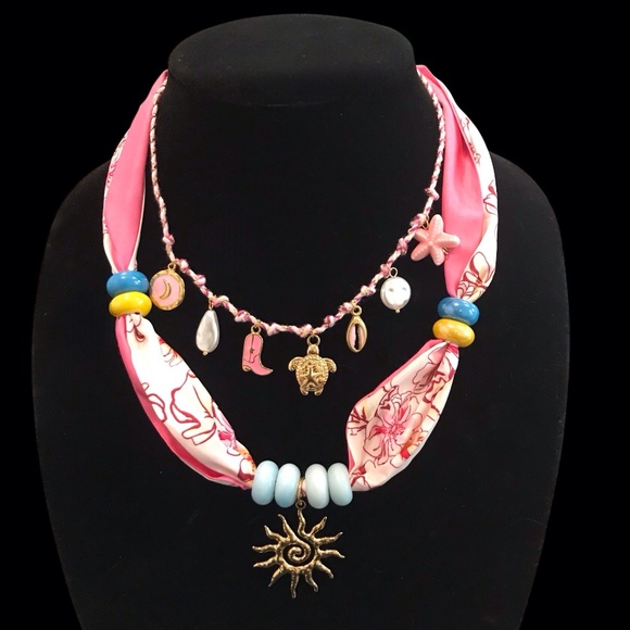 Handmade scarf charm necklace set, beach themed jewelry - Picture 1 of 2